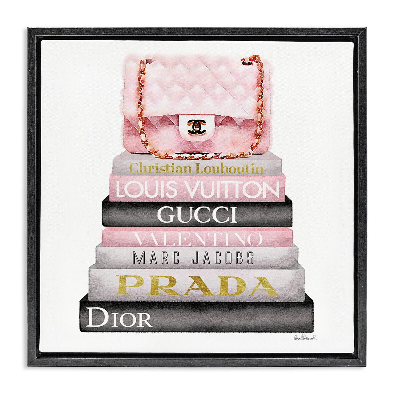 Stupell Industries Watercolor High Fashion Bookstack Framed Floater Canvas Wall Art